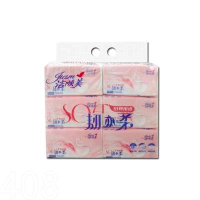 洁顺美6连包408张六层压花抽纸