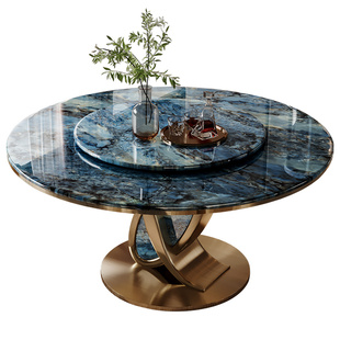 Mobeier 超晶石大理石圆形餐桌家用微晶石意式轻奢高端奢石饭桌椅