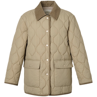 【秋冬甄选】Hazzys哈吉斯宽松棉服女时尚休闲通勤灯芯绒翻领外套