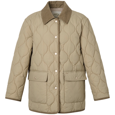 【秋冬甄选】Hazzys哈吉斯宽松棉服女时尚休闲通勤灯芯绒翻领外套