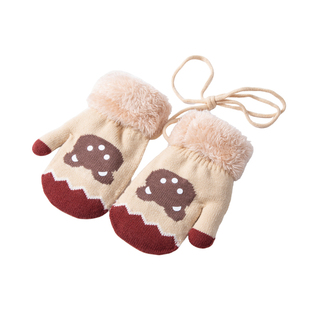 儿童手套冬季男童3岁5包指加厚小月龄婴儿手套连指加绒可爱挂脖冬