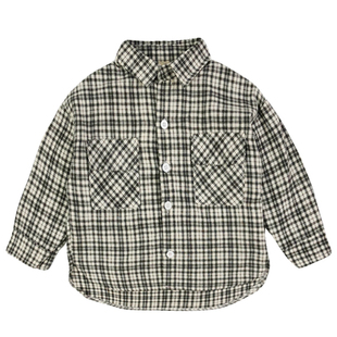 经典黑白格子2025春秋季男童格子衬衫中小童宝宝春秋洋气长袖衬衣