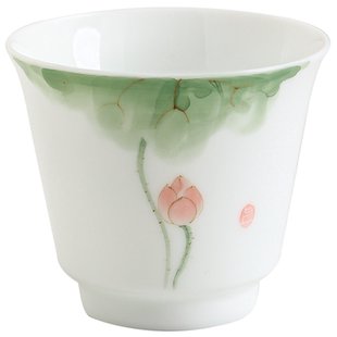 纯手绘墨画青荷泡茶喝茶杯主人杯高脚杯品茗杯待客杯主人杯闻香杯