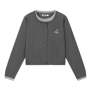 BONELESS小狗刺绣logo假两件针织开衫百搭休闲趣味内搭毛衣上衣