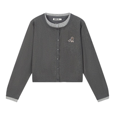 小狗刺绣logo假两件针织开衫