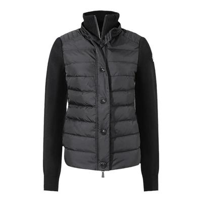 盟可睐立领鹅绒拉链针织外套