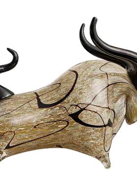 手工玻璃牛运亨通招财牛摆件桌面客厅装饰品样板间书房办公室装饰