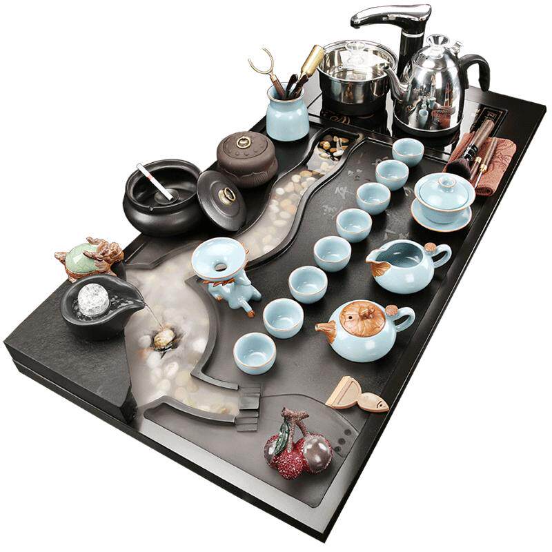 整块乌金石自动上水雾化功夫茶具