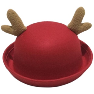 亲子款鹿角圣诞帽冬韩版小礼帽子女男儿童纯色毛呢帽秋圆顶英伦潮