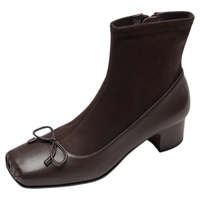 莱尔斯丹粗跟猪嘴瘦瘦短靴子女士