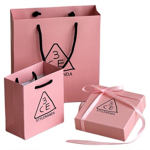 3CE专柜购物袋 粉色手拎袋 小号纸袋 眼影口红礼品袋购物袋中号袋
