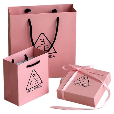 3CE专柜购物袋 粉色手拎袋 小号纸袋 眼影口红礼品袋购物袋中号袋