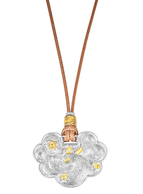 国潮银饰云朵锁吊坠棕绳项链