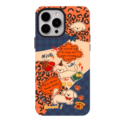 拼接豹纹小狗适用苹果17promax手机壳iphone16pro菲林磁吸支架个性华为P80小米15小众vivo防摔保护壳oppo