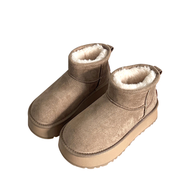 厚实强推~皮毛一体加绒厚底雪地靴女冬季韩版ins复古加厚短筒棉鞋