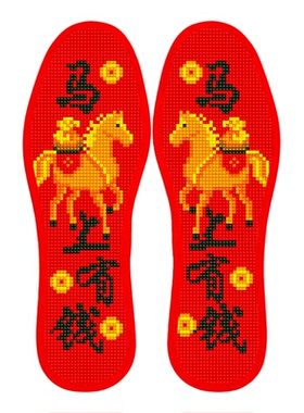 本命年带针线十字绣鞋垫