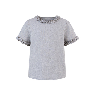 Little Naive儿童木耳边上衣夏季新款短袖女童圆领凉感T恤