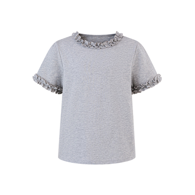 Little Naive儿童木耳边上衣夏季新款短袖女童圆领凉感T恤