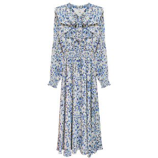 浅色碎花雪纺长款连衣裙2025春新款女装温柔风穿搭超仙茶歇仙女裙