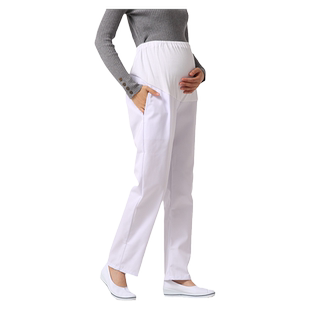 孕妇护士裤可调节托腹裤子松紧腰白色孕妇裤大码护士服工作裤薄款