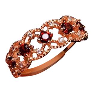 小轻奢精工漂亮超闪酒红色莫桑比克石榴石开口戒指女925银简约戒