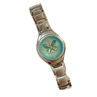 Awasteoftime浪费时间原创y2k蝴蝶手表女小众设计金属圆形石英表