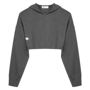 羊织道新桥 毛衣女春秋外穿超短款连帽含山羊绒气质羊毛针织上衣