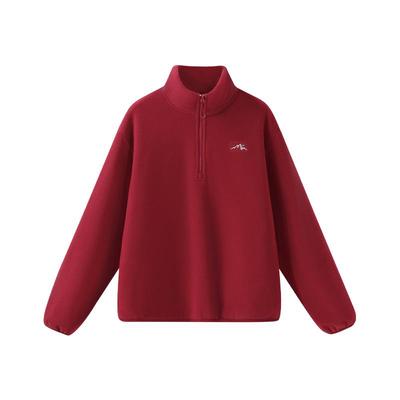 班尼路红色半开领摇粒绒卫衣女2025新款秋冬保暖内搭可外穿上衣Q