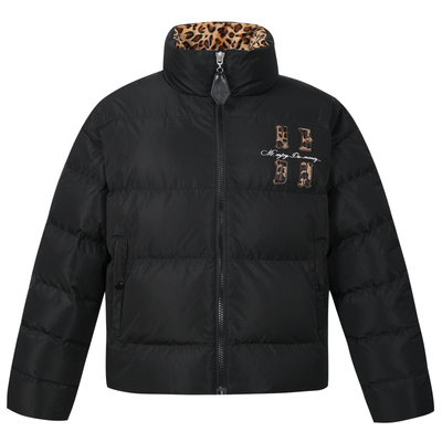 MEDM马毛豹纹立领拉链羽绒服