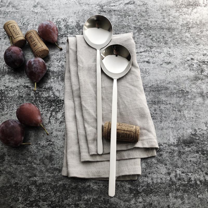 18-10长柄勺不锈钢圆头勺磨砂勺子圆头饭勺汤勺韩式拌饭勺304勺