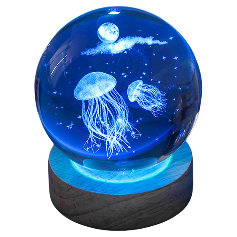 发光海洋海豚水母水晶球摆件