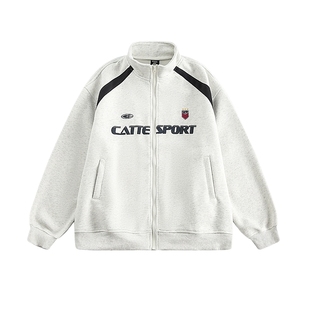 悟空有货复古潮牌字母印花开衫立领卫衣男女秋季宽松情侣运动外套