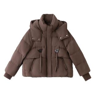 欧货短款平湖羽绒服女款2024冬季九江高级感炸街连帽宽松加厚外套