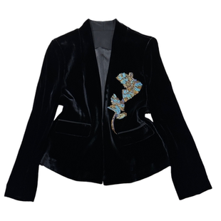 VANLU | 26早春风格高定 老钱风 精致钉珠V领真丝丝绒西装外套女