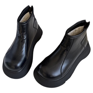 复古松糕厚底大头靴女款马丁靴2025冬季新款小个子时尚二棉鞋短靴