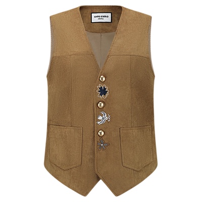 SHROENRO复古麂皮绣花V领马甲