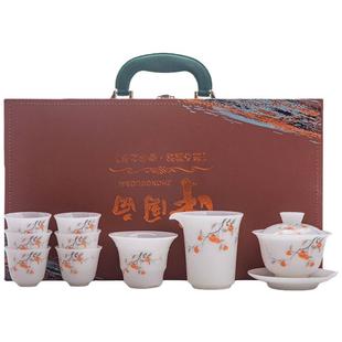 柿柿如意璞玉白瓷可悬停三才盖碗茶杯单个家用泡茶碗功夫茶具高档