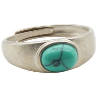 镀S925银手工制作情侣对戒光面镶嵌绿松石戒指复古民族风活口指环