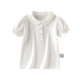 儿童短袖POLO衫纯棉小学生演出校服男女童宝宝T恤半袖纯白色上衣