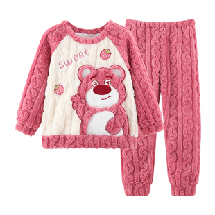 珊瑚绒秋冬季女童睡衣可爱加绒加厚儿童家居服可外穿中小学生套装