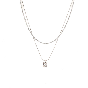 Vintage古着 轻奢高级感小方牌双层项链男款小众设计毛衣链女饰品