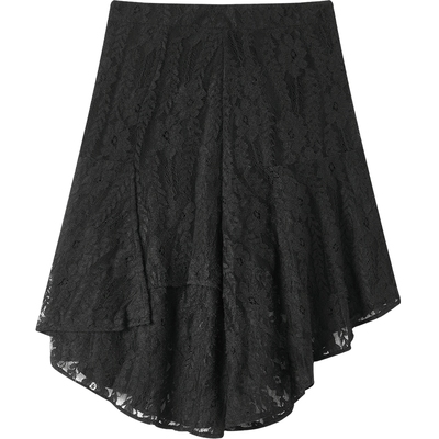 爱居兔蕾丝半身裙女春秋新款时尚黑色不规则中长款单裙裙子