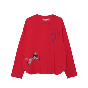 【生肖系列】MOVEUP幻走2025冬季新款纯棉圆领绣花弧线短款T恤女