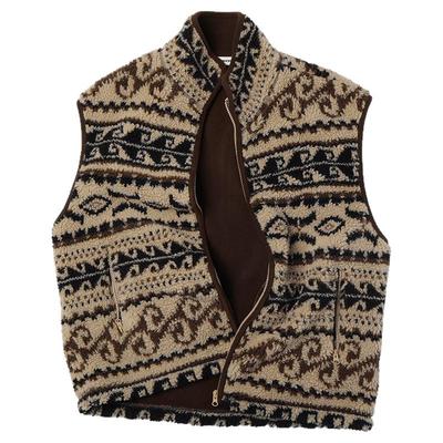 CLIMAX VISION费尔岛复古花纹双面摇粒绒高领拉链马甲背心 可内搭