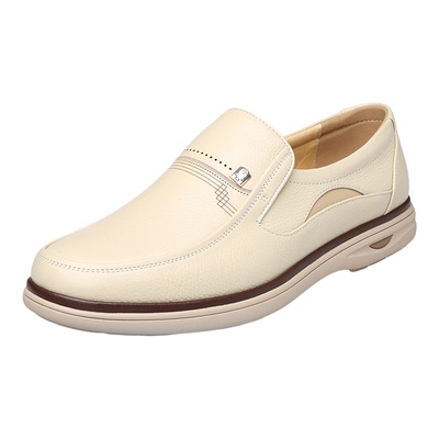 老人头真皮透气防滑休闲白色皮鞋