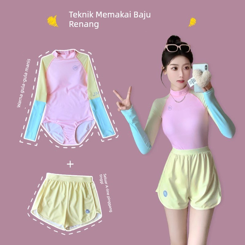 游泳衣女款连体保守防晒长袖专业竞速运动短裤潜水冲浪服温泉泳装