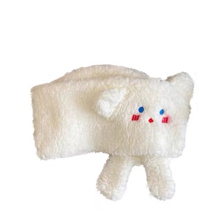 冬天保暖软绵绵的可爱少女小狗狗耳朵短款羊羔毛保暖围巾围脖