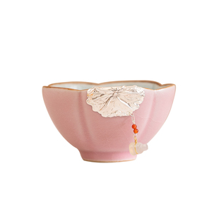 高端仿宋汝窑镶银主人杯家用茶杯单杯高档冰片开片品茗杯茶具送礼