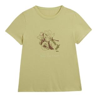 UnBleu短袖t恤女潮牌夏季新款高级时尚夏天女装黄色印花全棉上衣