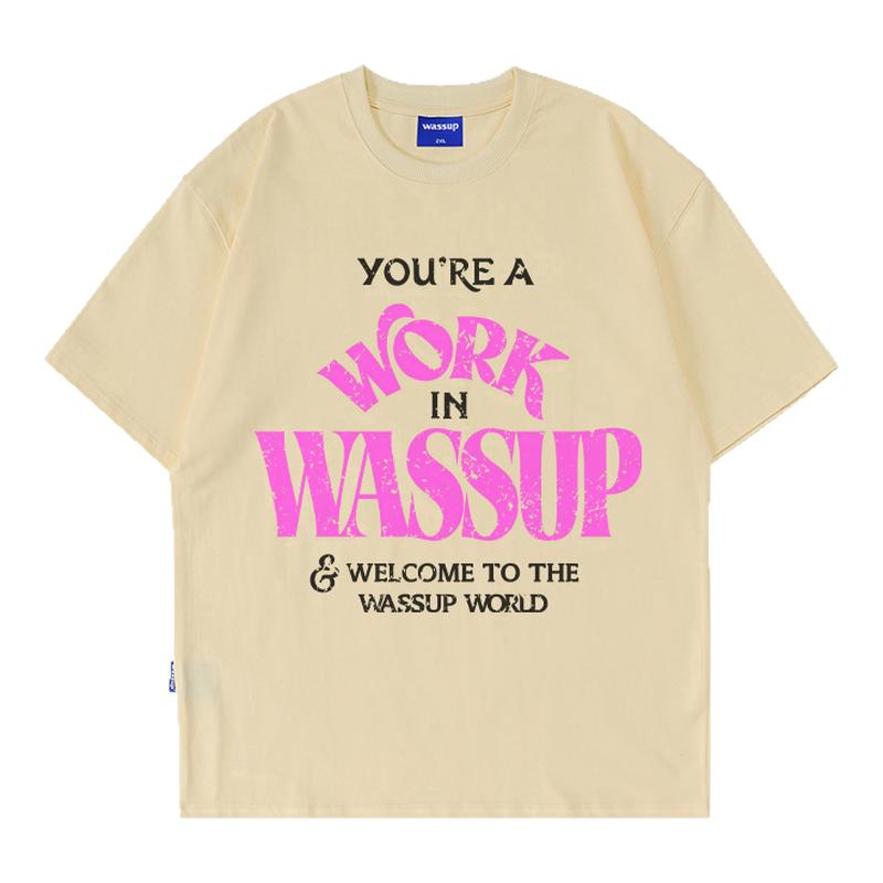 WASSUP美式喷墨字母短袖T恤男女